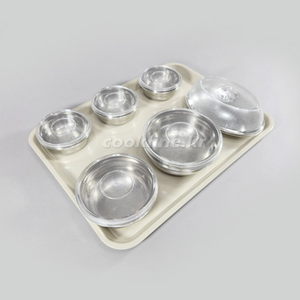 JS 스텐환자식기세트(3찬+생선접시) PC평뚜껑  병원식기세트 스텐식기세트 요양병원